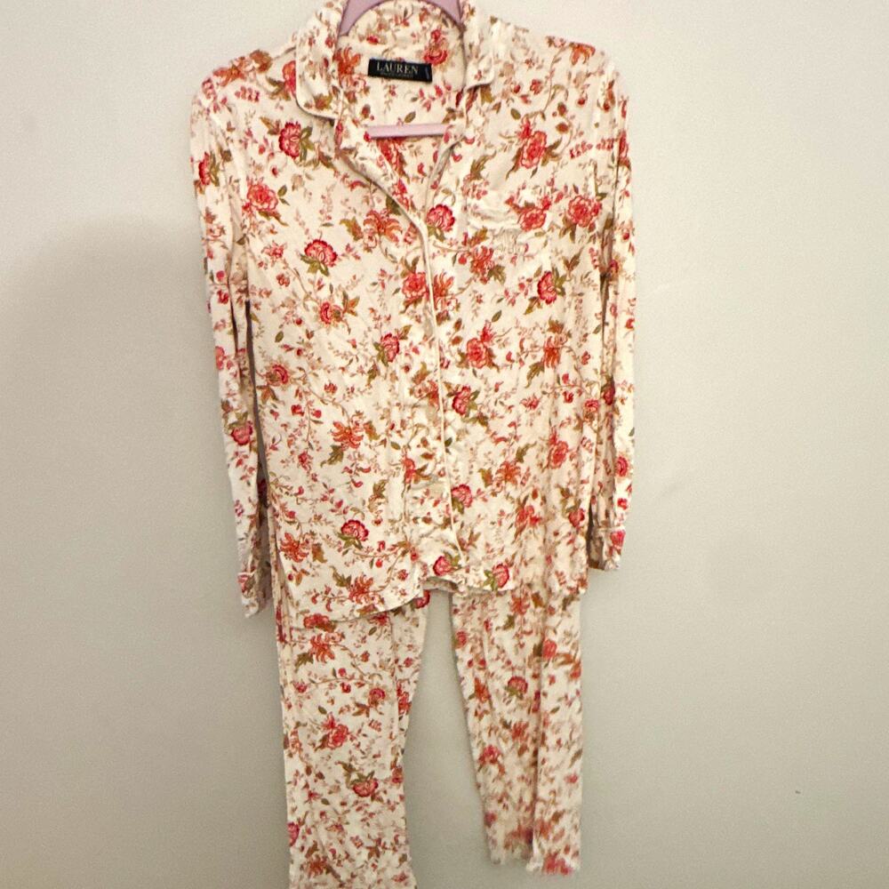 Lauren Ralph Lauren Floral Pajama Set Button-Up Collared Long Sleeve Size S
